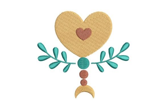 Boho Celestial Heart with Foliage Embroidery Design