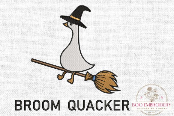 Broom Quacker Duck Embroidery Design