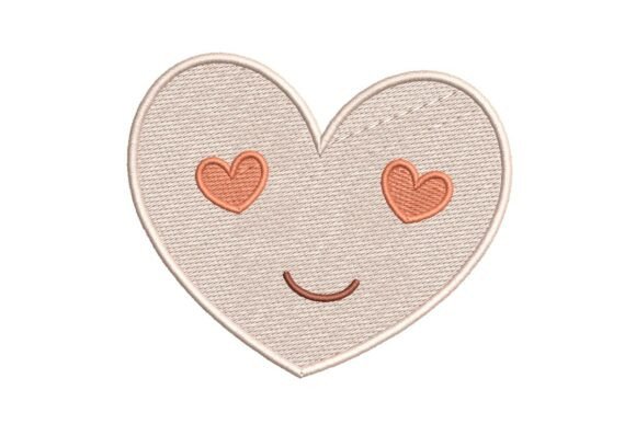 Cute Heart Face with Heart Eyes Embroidery Design