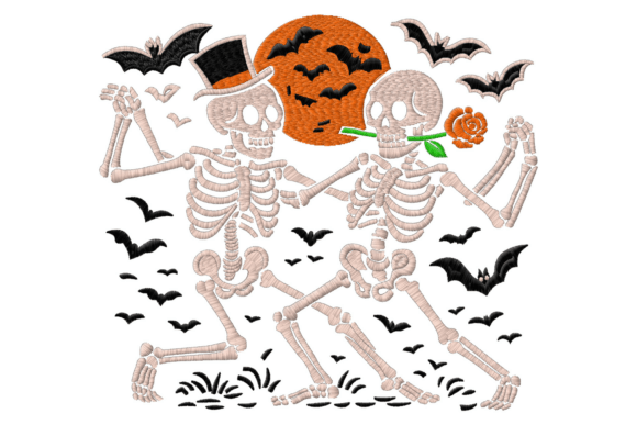 Dancing Skeleton Couple Embroidery: A Hauntingly Sweet Gift Design