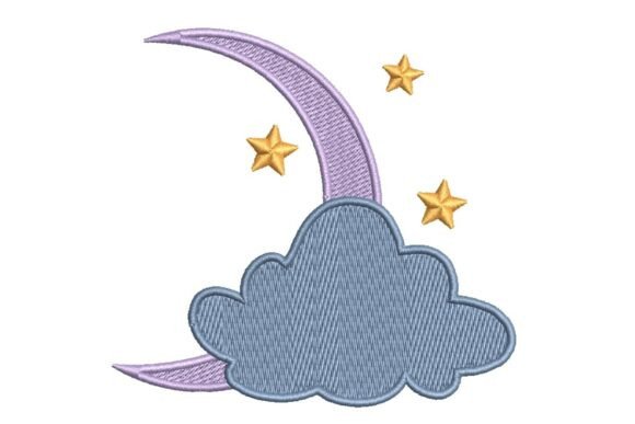 Dreamy Moon and Cloud with Stars Embroidery Design