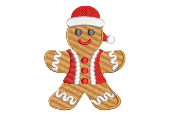Festive Gingerbread Man in Santa Vest Embroidery