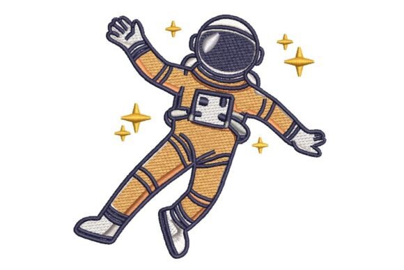 Floating Astronaut with Stars Embroidery Design