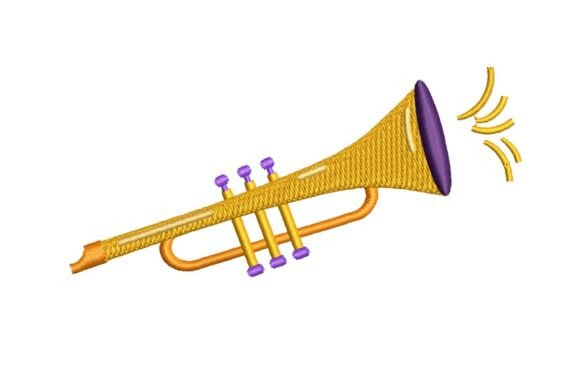 Golden Trumpet with Sound Waves Embroidery Design