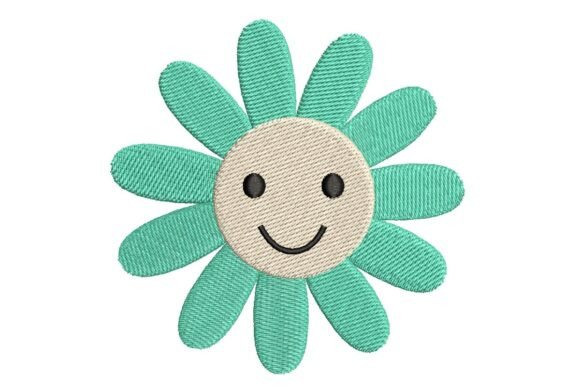 Happy Teal Flower Face Embroidery Design Review