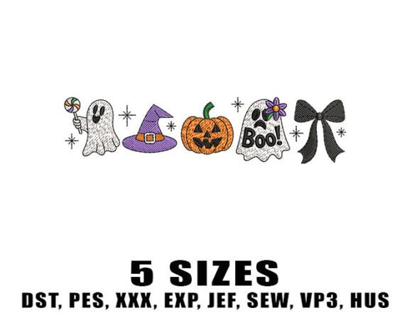 Kawaii Pumpkin Ghost Embroidery Designs