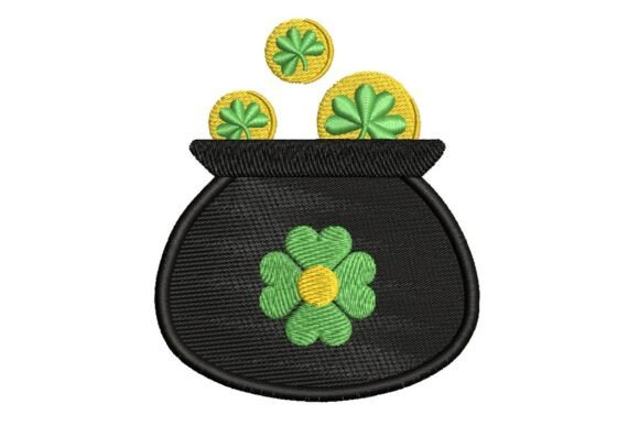 Lucky Pot of Gold with Shamrocks Embroidery