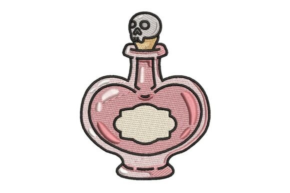 Pink Skull Stopper Potion Bottle Embroidery
