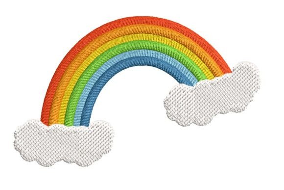 Vibrant Rainbow with Clouds Embroidery Design