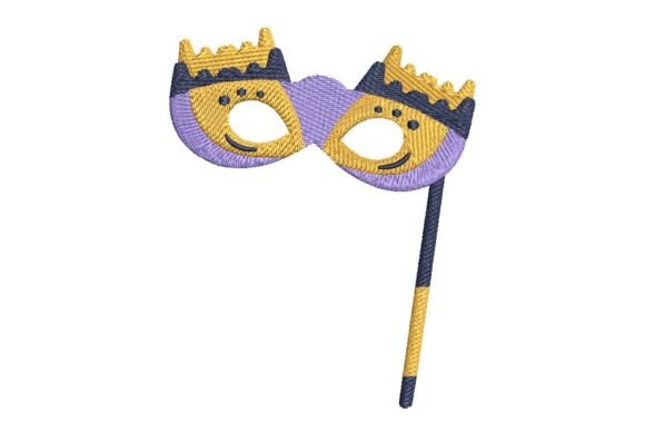 Whimsical Crowned Mask on a Stick Embroidery Design